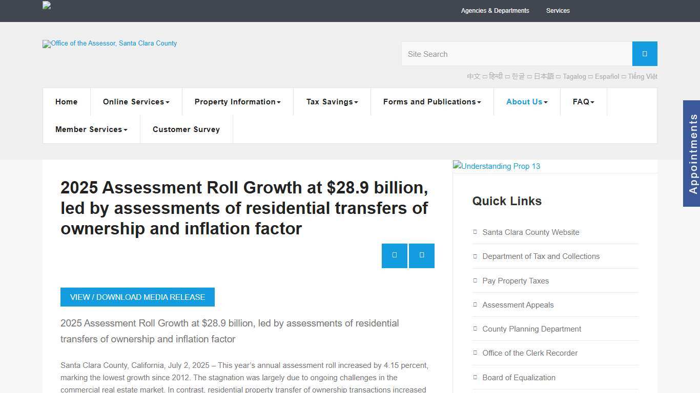 2025 Assessment Roll Growth at $28.9 billion, led by assessments of residential transfers of ownership and inflation factor